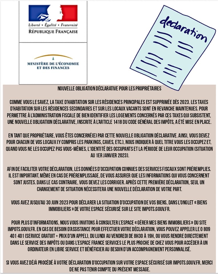 NOUVELLE OBLIGATION DECLARATIVE POUR LES PROPRIETAIRES