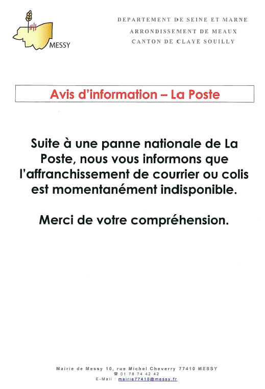 Panne nationale La Poste