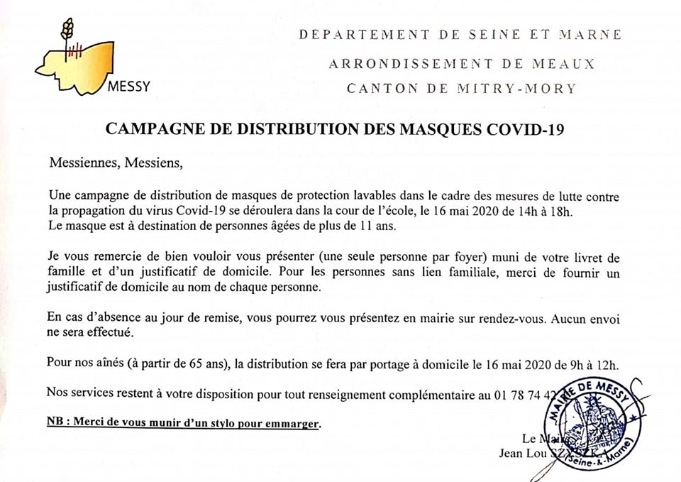 distribution de masque