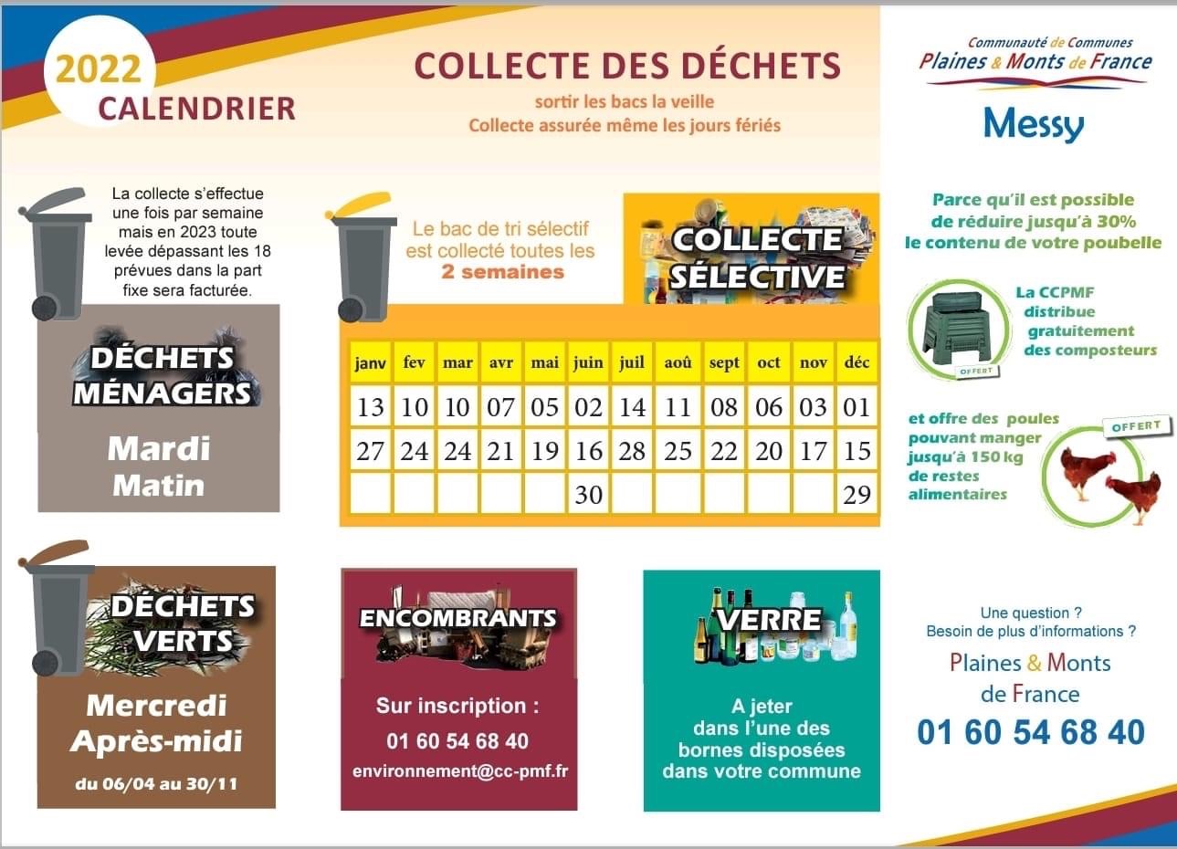 CALENDRIER DE COLLECTE DES DECHETS 2022