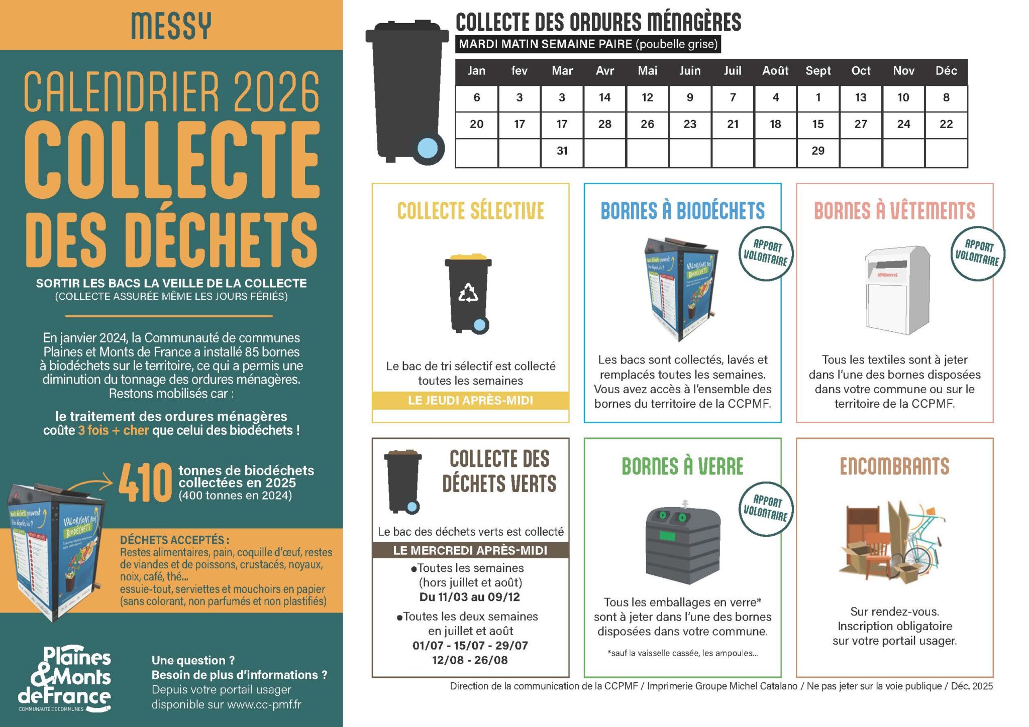CALENDRIER DE COLLECTE DES DECHETS 2026