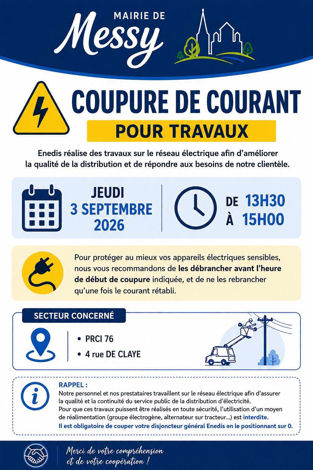COUPURE DE COURANT LE 03 SEPTEMBRE